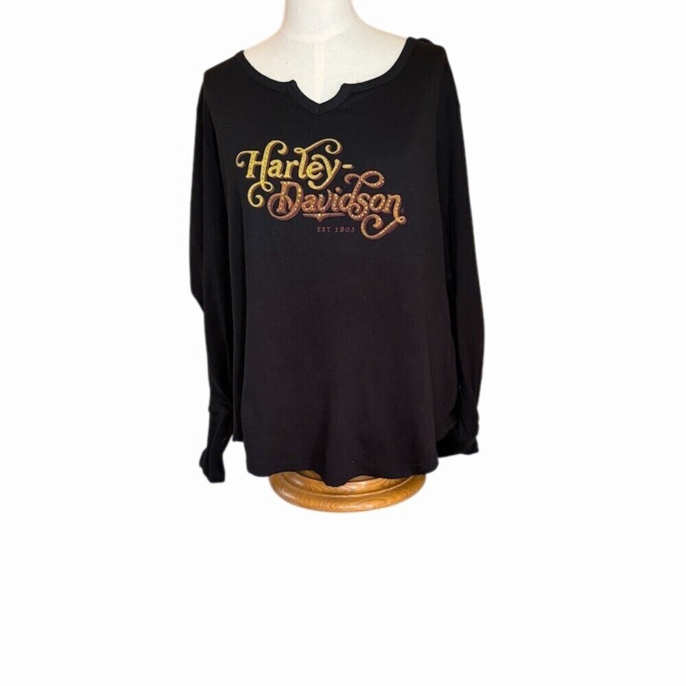 Harley-Davidson T-Shirt Womens 2XL Black Long Sleeve V-Neck Smoky Mtn TN